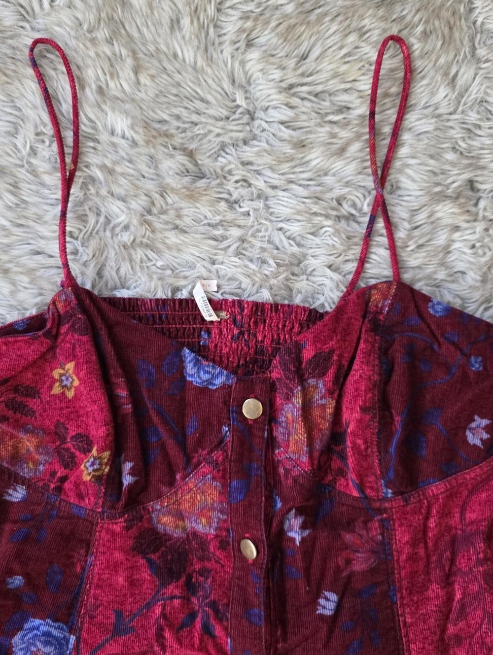 Free People Gail Midi‎ Dress Scarlet Combo Colorblocked Floral Corduroy - Picture 8 of 16